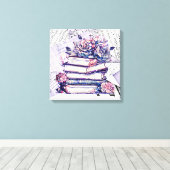 Stapel van Antiek boeken, bloemen en muzieknoten Canvas Afdruk (Insitu (Houten vloer))