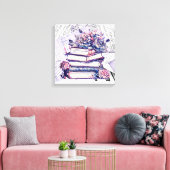 Stapel van Antiek boeken, bloemen en muzieknoten Canvas Afdruk (Insitu (Woonkamer))
