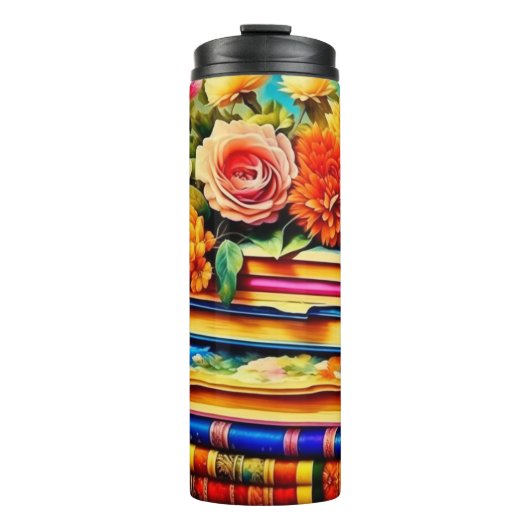 Stapel van  boeken en bloemen thermosbeker (Voorkant)