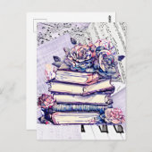  Stapel van Boeken en Rozen Briefkaart (Voorkant / Achterkant)