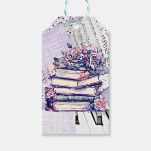 Stapel van Boeken en Rozen Cadeaulabel