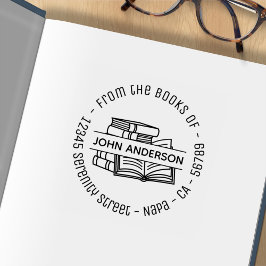 Stapel van Boeken Ronde Bookplaat 2 van het Adres Rubberstempel