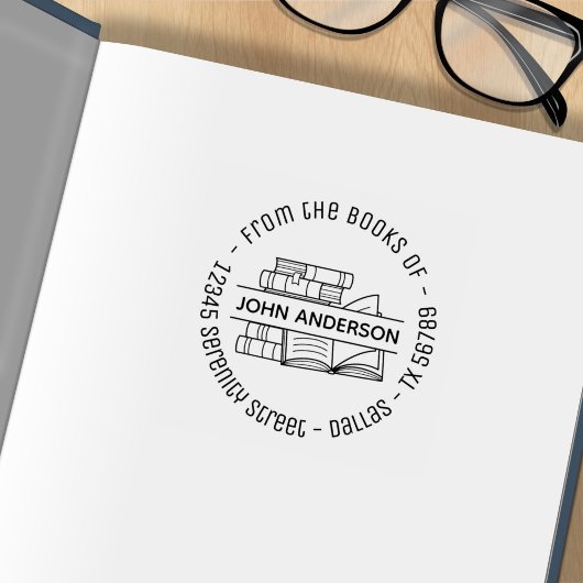 Stapel van Boeken Ronde Bookplaat 2 van het Adres Rubberstempel