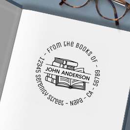 Stapel van Boeken Ronde de Bookplaat van het Adres Zelfinktende Stempel