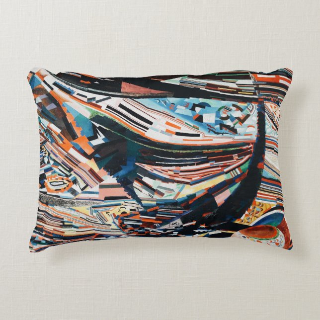 Stapel van bruine en blauwe houten bootplank accent kussen (Voorkant)