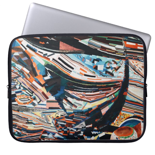 Stapel van bruine en blauwe houten bootplank laptop sleeve (Voorkant)