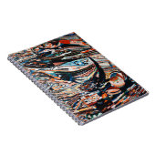 Stapel van bruine en blauwe houten bootplank notitieboek (Rechterzijde)