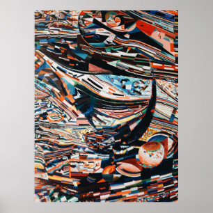 Stapel van bruine en blauwe houten bootplank poster