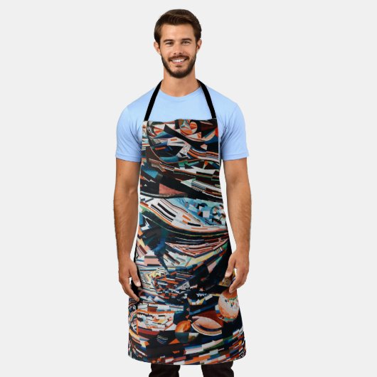 Stapel van bruine en blauwe houten bootplank schort (Gedragen)