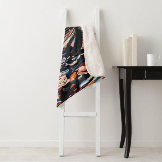 Stapel van bruine en blauwe houten bootplank sherpa deken (In situ)