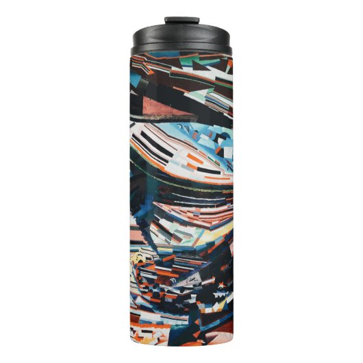 Stapel van bruine en blauwe houten bootplank thermosbeker (Voorkant)