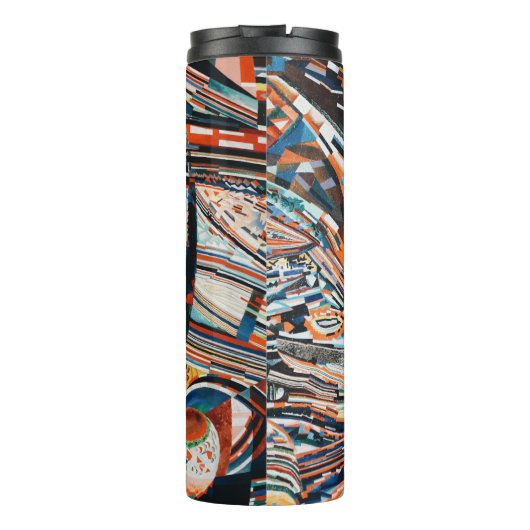 Stapel van bruine en blauwe houten bootplank thermosbeker (Achterkant)