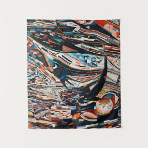 Stapel van bruine en blauwe houten bootplank wandkleed