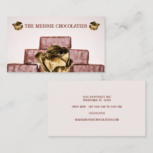 Stapel van Chocolade Bars Candymaker Visitekaartje (Voorkant / Achterkant)