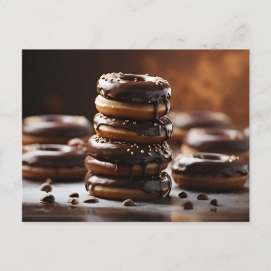 Stapel van chocolade verglaasde donuts briefkaart (Voorkant)