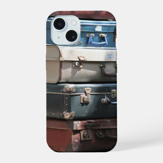 Stapel van gitaarkoffers iPhone 15 case (Achterkant)