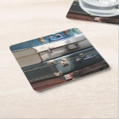 Stapel van  gitaarkoffers kartonnen onderzetters (Schuin)