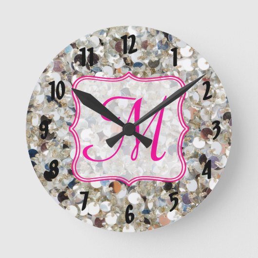 Stapel van Glitter Monogram Initiaal Wall Clock Ronde Klok (Voorkant)