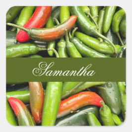 Stapel van groene pittige paprika's vierkante sticker