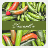 Stapel van groene pittige paprika's vierkante sticker (Voorkant)