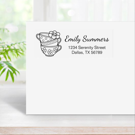 Stapel van het Adres van Teacups Rubberstempel