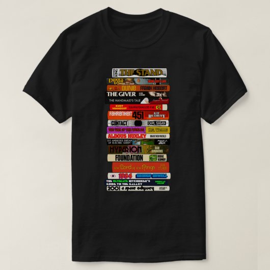 Stapel van sciencefictionboeken t-shirt (Design voorkant)