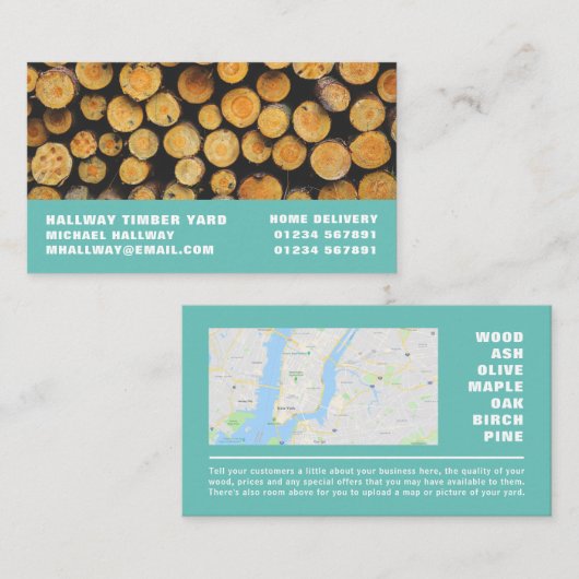 Stapel vuurhout, houthout/houtgaard visitekaartje (Voorkant / Achterkant)