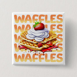 Stapel wafels bedekt met aardbeien vierkante button 5,1 cm
