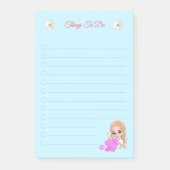 Stapelbakken en daisy bloemen op lichtblauw post-it® notes (Voorkant)