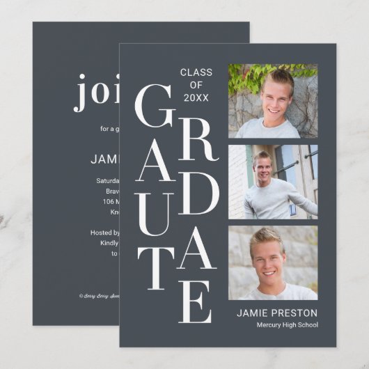 Stapelde Charm Editable Color Afstuderen Invitatio Kaart (Voorkant / Achterkant)
