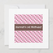 Stapelde Cupcakes 1st Birthday Party met polkadots Kaart (Achterkant)