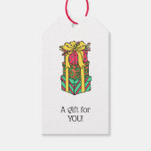 Stapelde gevlekte kerstcadeautjes cadeaulabel (Voorkant)