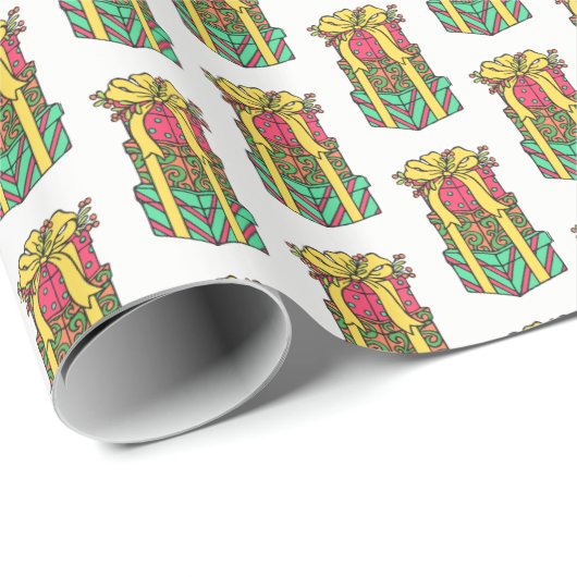 Stapelde gevlekte kerstcadeautjes cadeaupapier (Rol Hoek)