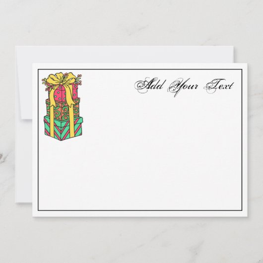 Stapelde gevlekte kerstcadeautjes feestdagenkaart (Voorkant)