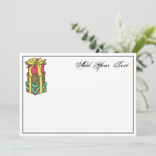 Stapelde gevlekte kerstcadeautjes feestdagenkaart (Staand voorkant)