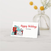 Stapelde gevlekte kerstcadeautjes plaatskaartje (Voorkant)