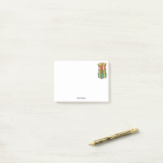 Stapelde gevlekte kerstcadeautjes post-it® notes (Op bureau)