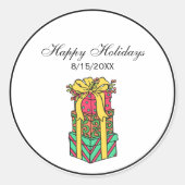 Stapelde gevlekte kerstcadeautjes ronde sticker (Voorkant)