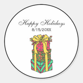 Stapelde gevlekte kerstcadeautjes ronde sticker