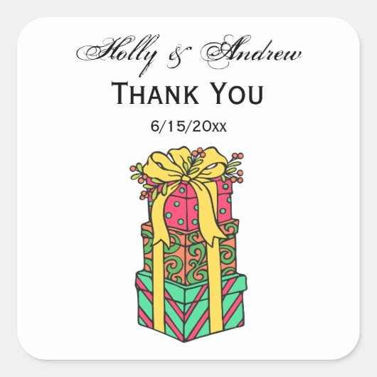 Stapelde gevlekte kerstcadeautjes vierkante sticker (Voorkant)