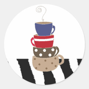 Stapelen van koffiekopjes ronde sticker