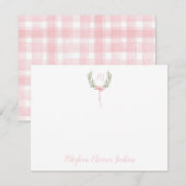 Stapelgoed van Roze Gingham Laurel Crest Bedankkaart (Voorkant / Achterkant)