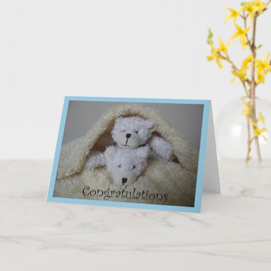 Stapeljongen tweeling beren gefeliciteerd kaart (Gele Bloem)