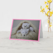 Stapelmeisje tweeling beren gefeliciteerd kaart (Gele Bloem)