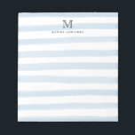 Stapelmodel voor lichte stustblauw Waterverf Strip Notitieblok<br><div class="desc">Het ontwerp is voorzien van een gepersonaliseerd monogram initiaal en een naam in een eenvoudig en modern typografisch lettertype met een schattig,  modern en stijlvol lichtblauw of stoffig blauw waterverf penseelstrepen.</div>