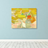 Stapels Franse romans | Vincent van Gogh Canvas Afdruk (Insitu (Houten vloer))