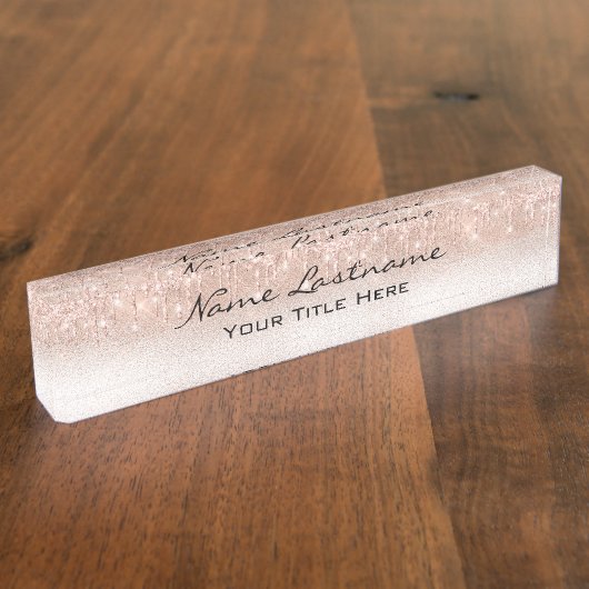 Stapels Glitter Effect Roos Esthetician Beauty Spa Naambordje (Zijkant)