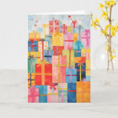 Stapels van verpakte geschenken kerst Kaart (Gele Bloem)