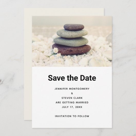 Stapelstenen Meditatieve Cairn bruiloft Save The Date (Voorkant / Achterkant)