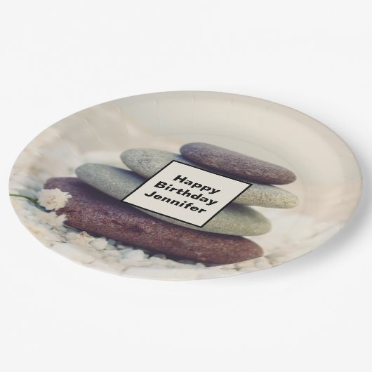 Stapelstenen Meditatieve Cairn Verjaardag Papieren Bordje (Gekanteld)